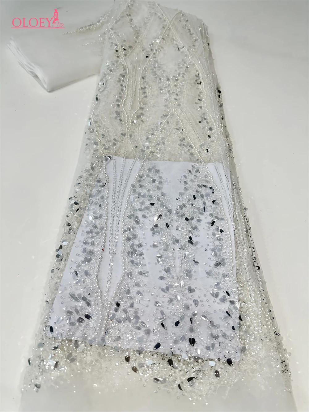 2024 Latest Hot Sale Fashion Africa Lace Fabric High Quality Handmade Embroidery Lace With Beads Sequins Party For Wedding Dress