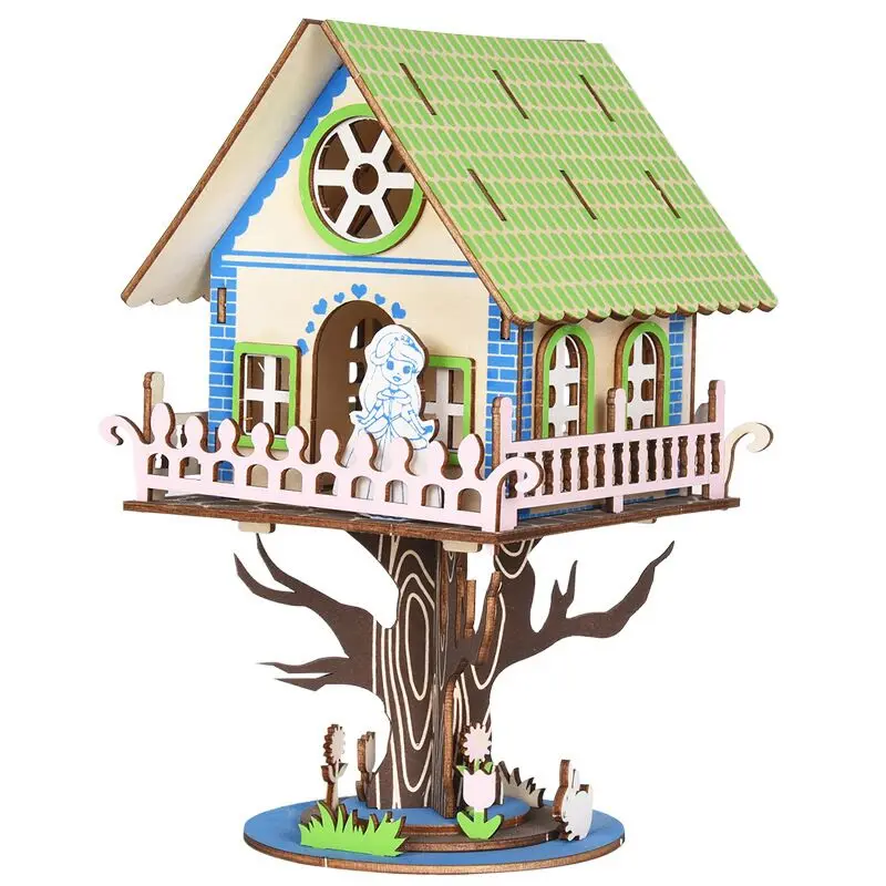 

candice guo 3D wooden puzzle DIY toy hand work woodcraft architecture kit building princess tree house birthday Christmas gift