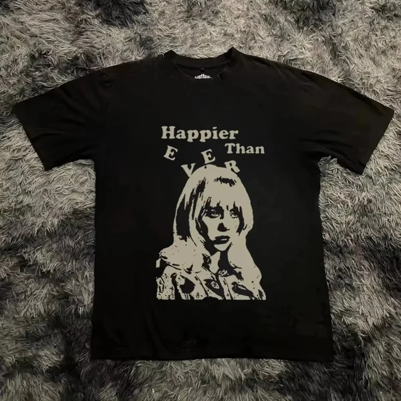 الهيب هوب الشارع الشهير تي شيرت الرجال النساء فضفاضة قصيرة الأكمام تي شيرت Harajuku Y2k من أي وقت مضى سعيد من أي وقت مضى طباعة قصيرة الأكمام تي شيرت #2