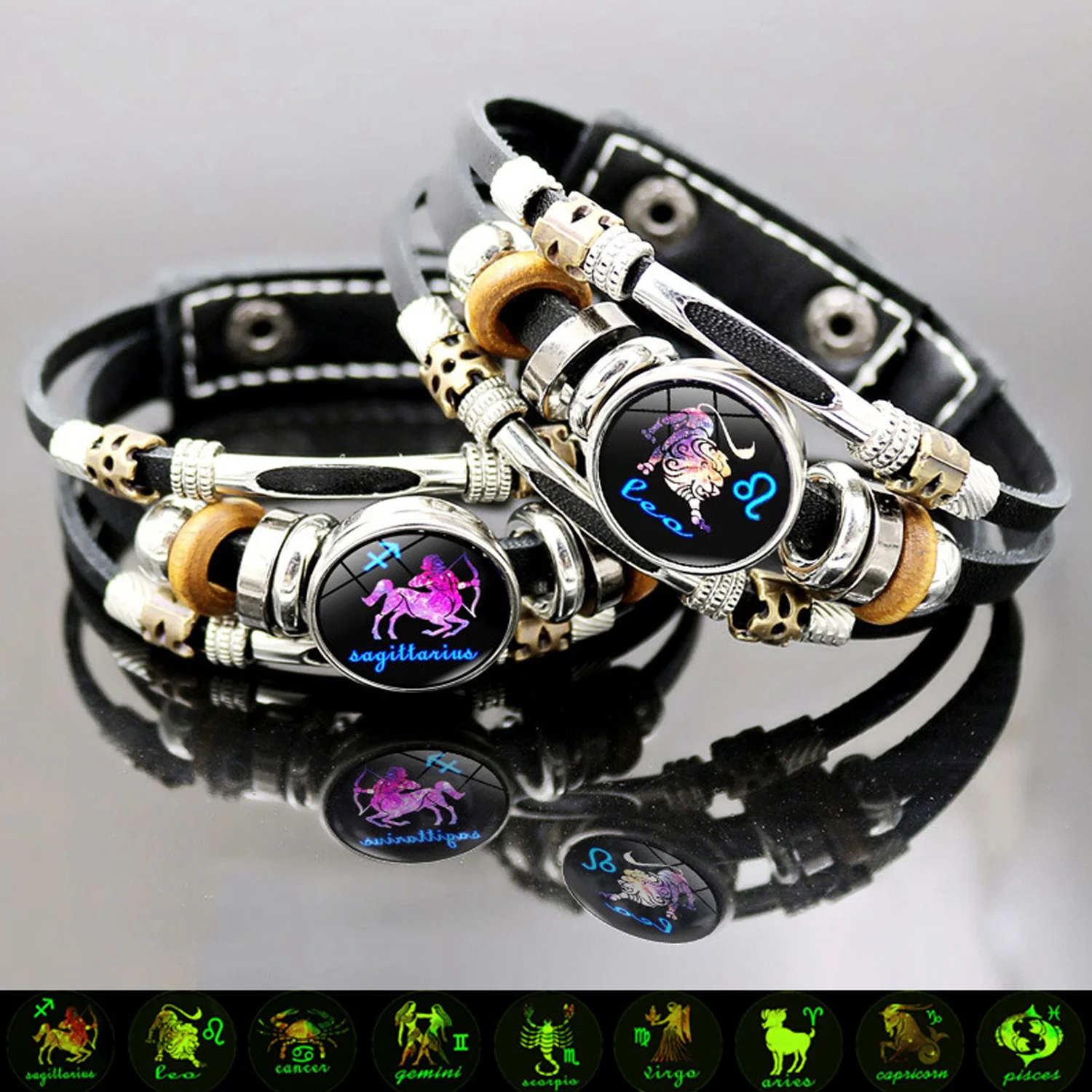 1pc Amazing Grow in the Dark Beaded Luminous  Zodiac Bracelet 12 Constellations Couple Jewelry Students Men Women Gift Wristband