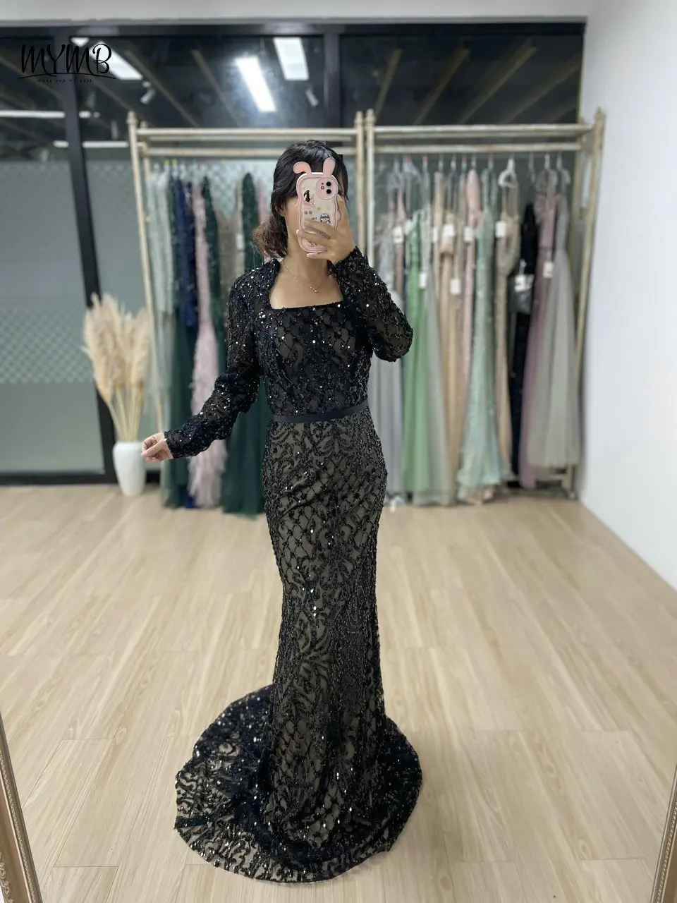 

MYMB 2024 Modest Sheer Long Sleeves Sequined Muslim Wedding Guest Gowns Arabic Luxury Mermaid Evening Dresses for Women Party