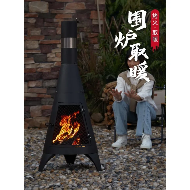 Outdoor heating stove Garden grill Long chimney Bonfire stove Household fireplace Firewood B & B Vintage camping fire