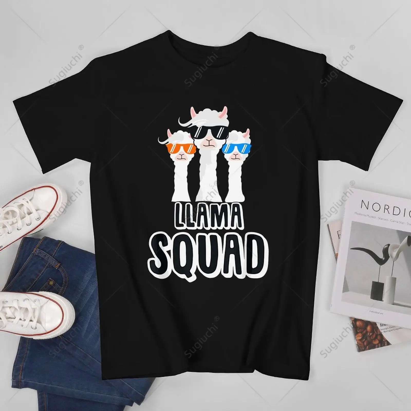 Unisex Men Cute Llama Squad Retro 80s Style Llama Tshirt Tees T Shirts Women Boys 100% Cotton T-Shirt