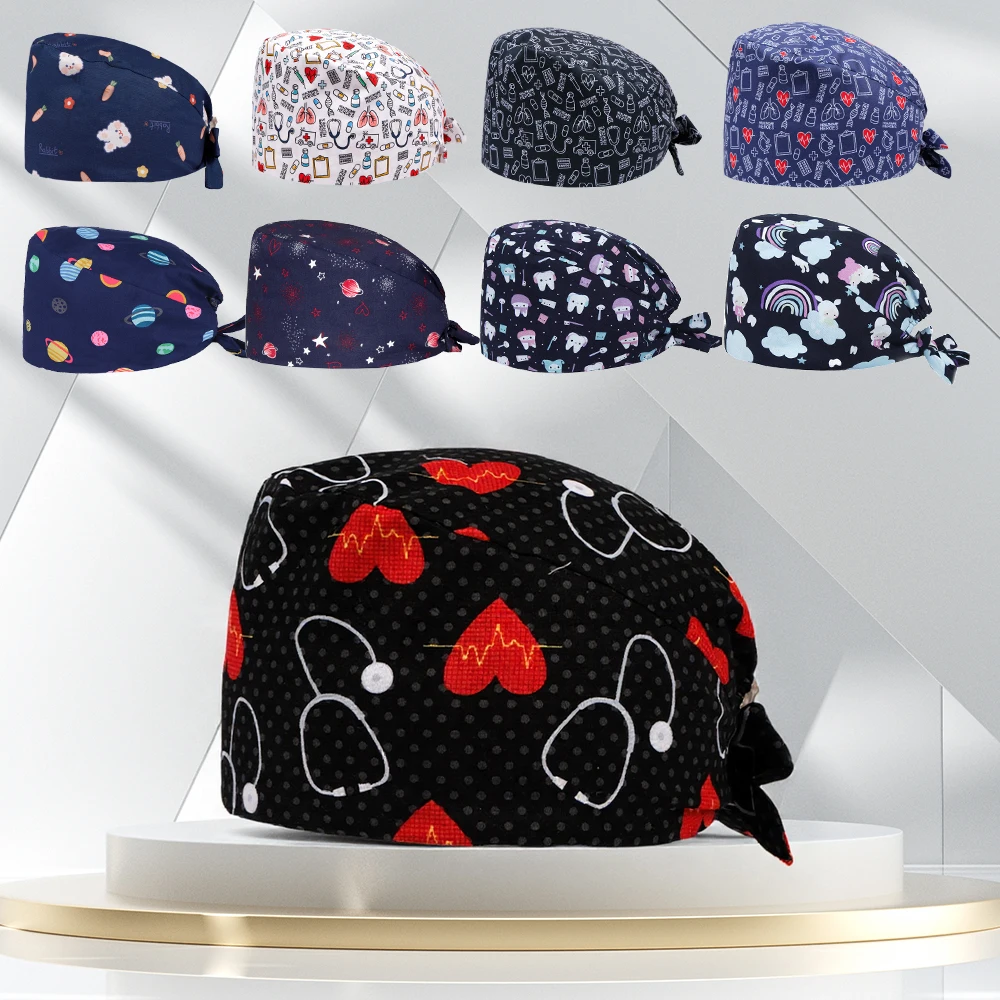 

2026 длинная шапка с юбкой, унисекс, шапка-скраб для врачей и медсестер, дышащий регулируемый головной убор для больниц, рабочий головной убор M1175