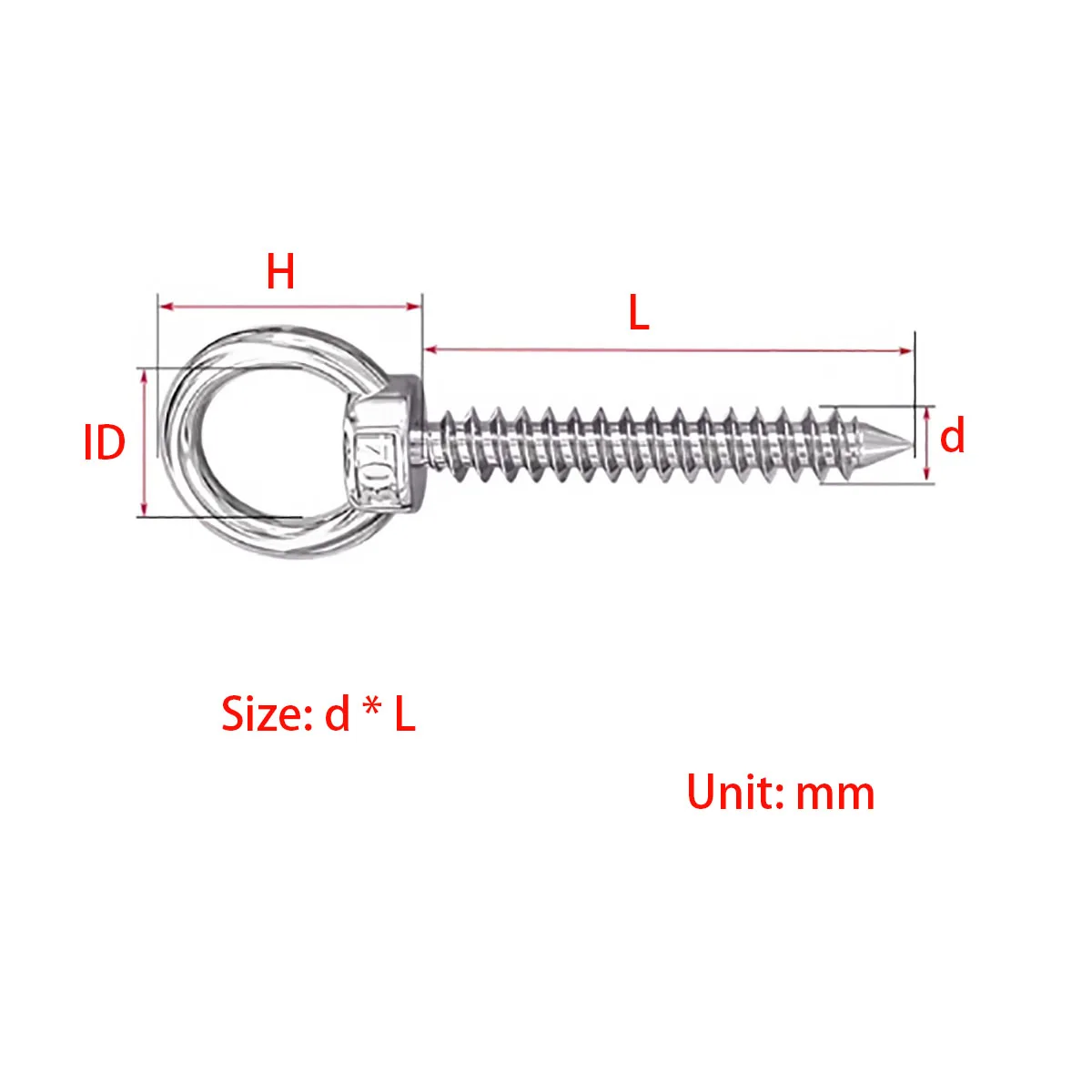304 Stainless Steel Lifting Ring Self Tapping Screw Hook 4/5/6/8/10/12/16mm Ring Type Audio Wood Screw