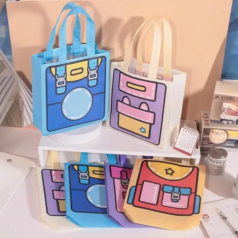 5 Stück niedliche Cartoon-Tragetaschen aus Vliesstoff in Dopamin-Farben, wiederverwendbare Handtasche, Geschenkverpackung für Kinder, für Partys, Feiertage und den täglichen Gebrauch – Detail 10