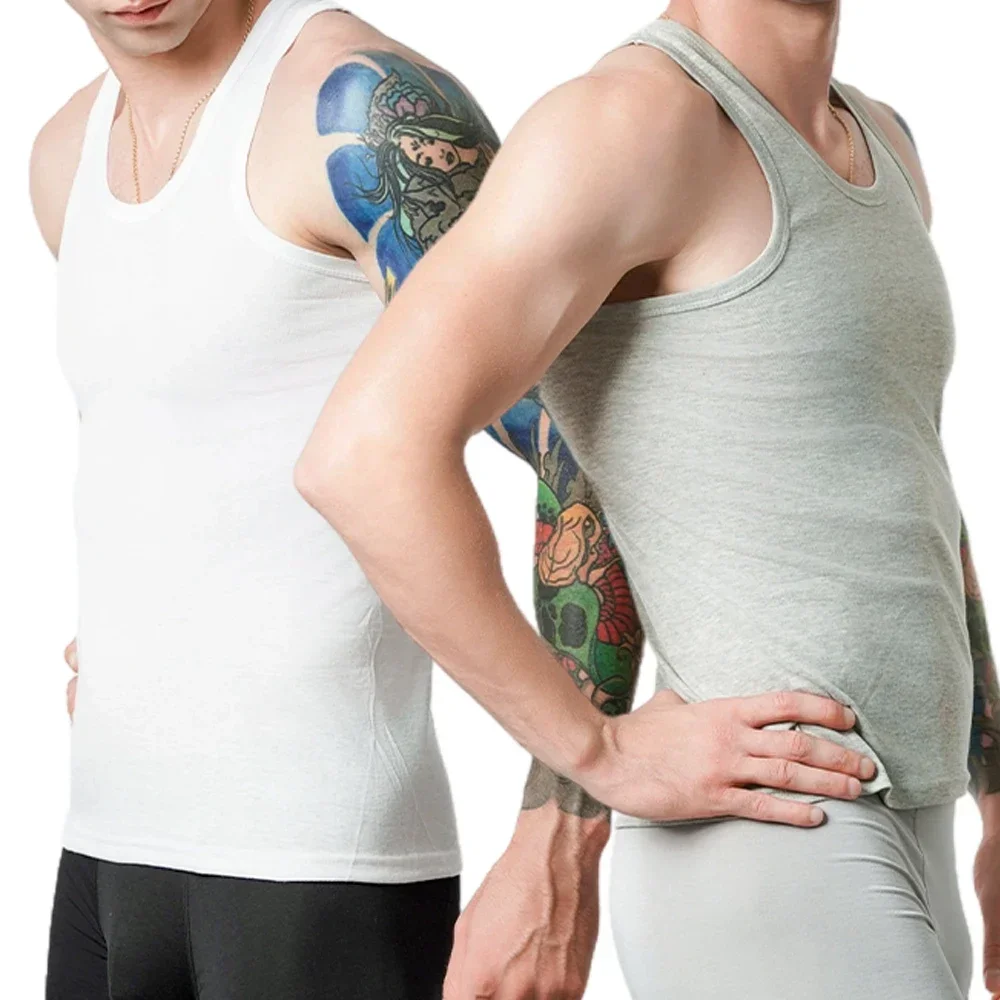 3pcs Men's Tank Top Cotton Tank Undershirts Breathable เสื้อกั๊กชุดชั้นในฤดูร้อนแขนกุด A-เสื้อออกกําลังกายฟิตเนส