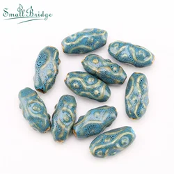 35mm 2pcs Pattern Oval Ceramic Beads Circular Cone Porcelain Beads Loose Spacer Beads for Jewelry Making DIY Bracelet Necklace