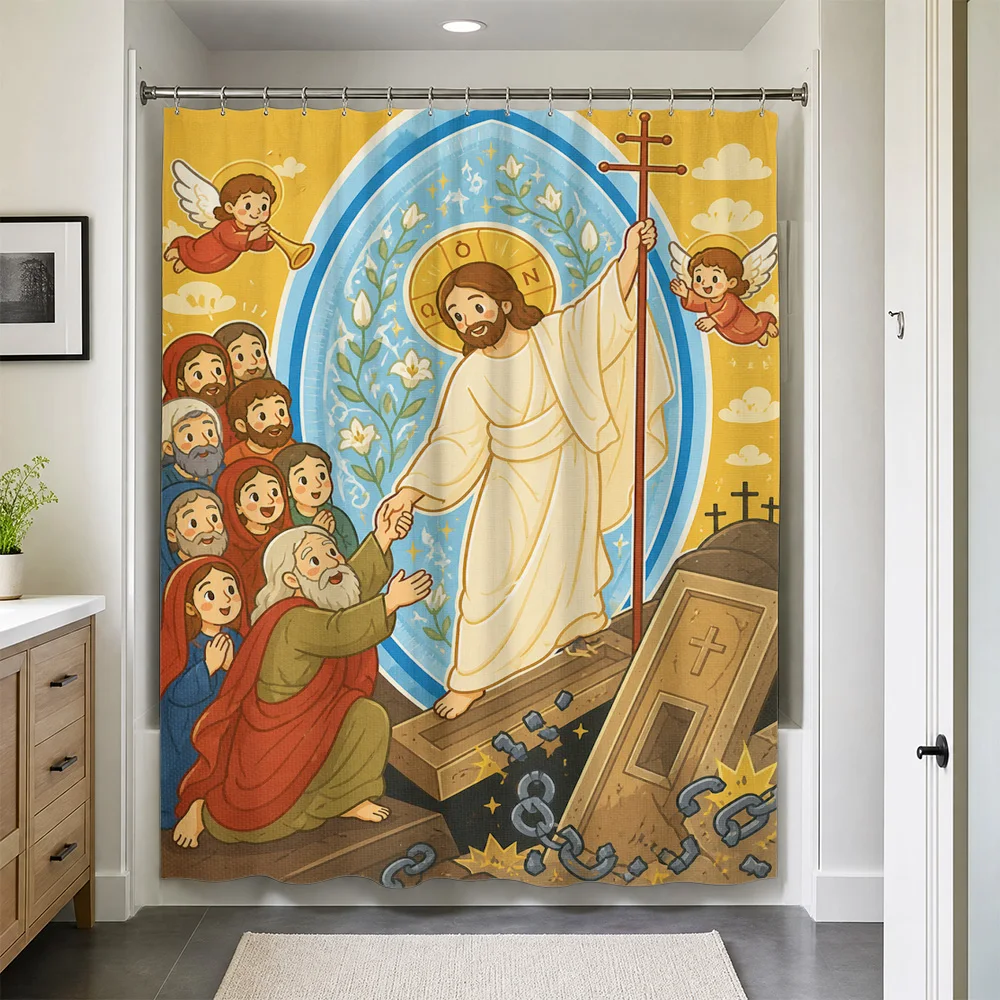 Waterproof Shower Curtain Jesus Christian Art Biblical Faith Bathroom Decor Shower Liner Religious Jesus Christ Shower Curtain