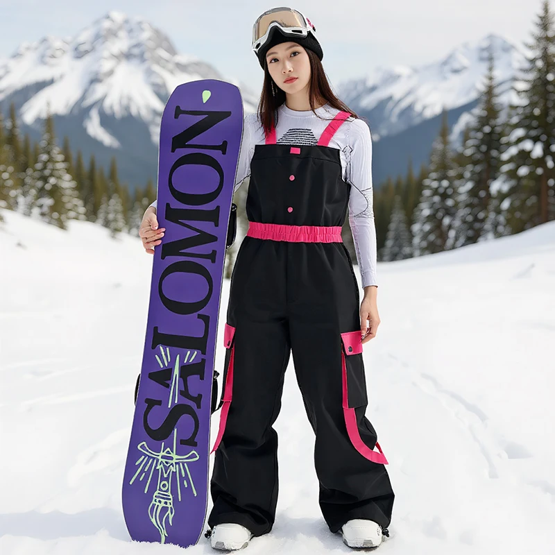 

New Workwear High Waisted Snowboard Overalls Ski Pants Women Waterproof Double Board Full Pressure Adhesive One-piece Ski Suit