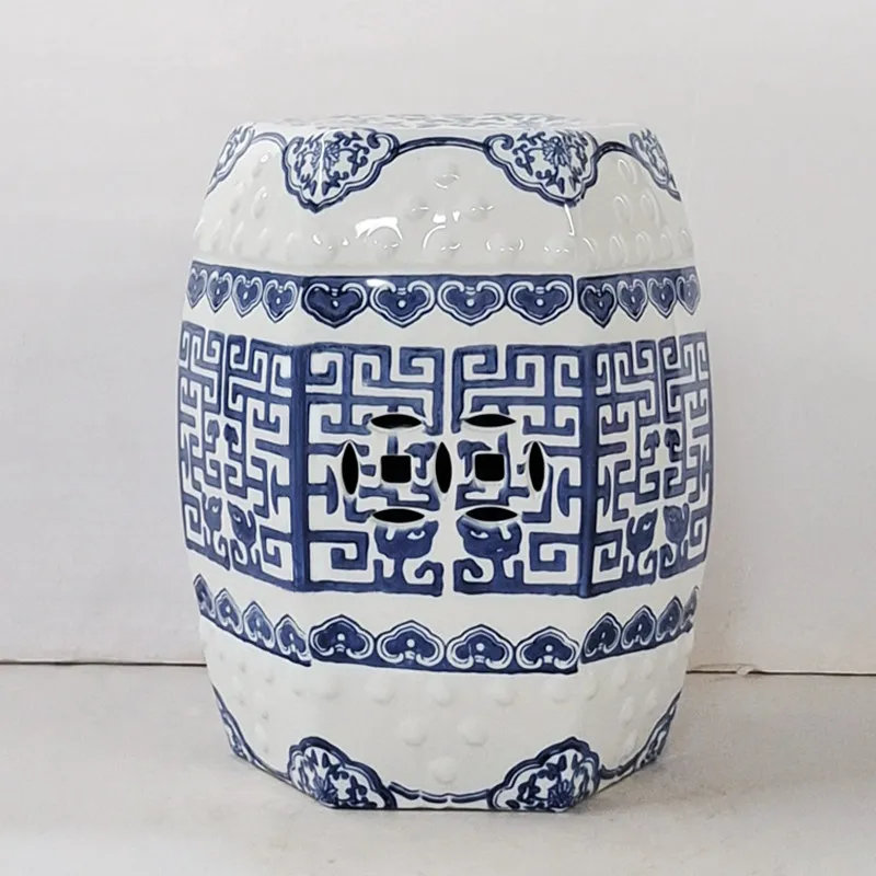 Chinese Gradient Ceramic Stool Antique Blue and White Pottery Stool Guzheng Porcelain Stool Outdoor Garden Embroidery Stool Soft