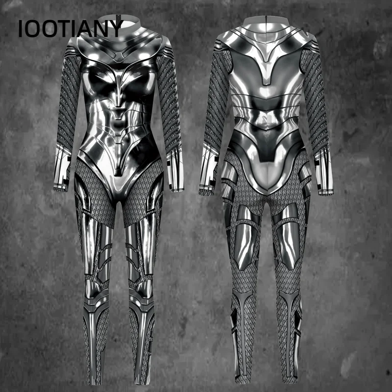 IOOTIANY 3D Printed Sexy Spandex Bodysuits Women Catsuit Long Sleeve Party Tight Jumpsuits Whole Cosplay Costumes Zentai Suit