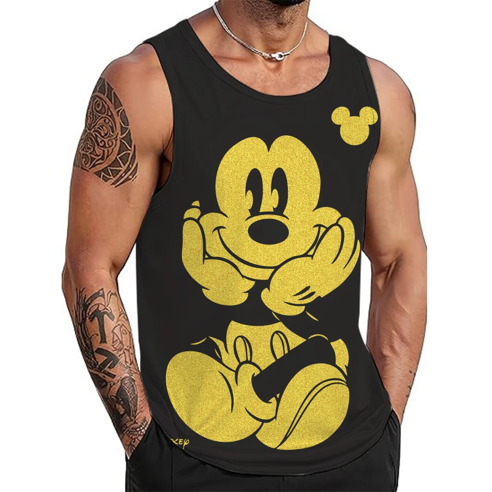 

Забавные майки с принтом Микки Мауса для мужчин, футболки с узором в полоску, летний повседневный модный жилет, спортивная уличная майка большого размера