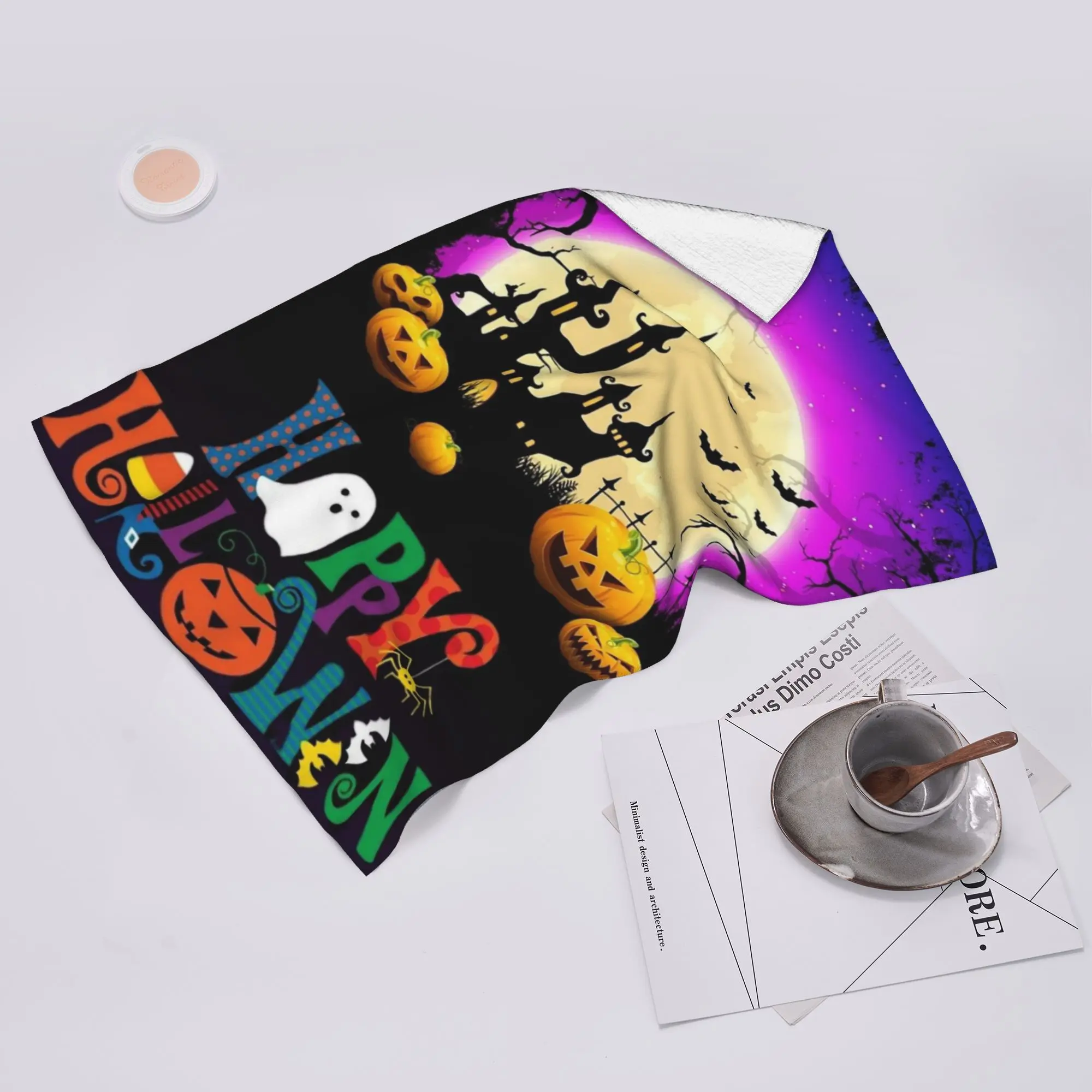 Custom Ghost Pumpkin Halloween Soft Face Towel Quick Dry Pool Bath Cotton Towels Absorbent Quick