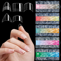 600pcs Ultra Short French False Nails Acrylic Nail Pieces Almond Square Traceless Half Pack Scrub False Nails Girls Beauty Tools