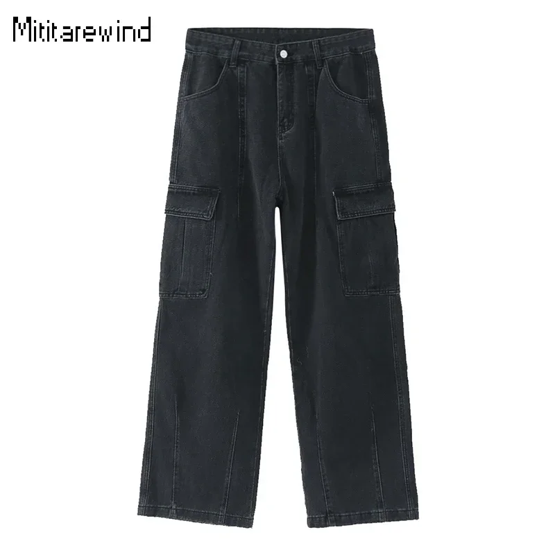 

High Street Wide-leg Cargo Jeans Men and Women Baggy Jeans Y2k Streetwear Retro Straight Black Jeans Casual Unisex Denim Pants