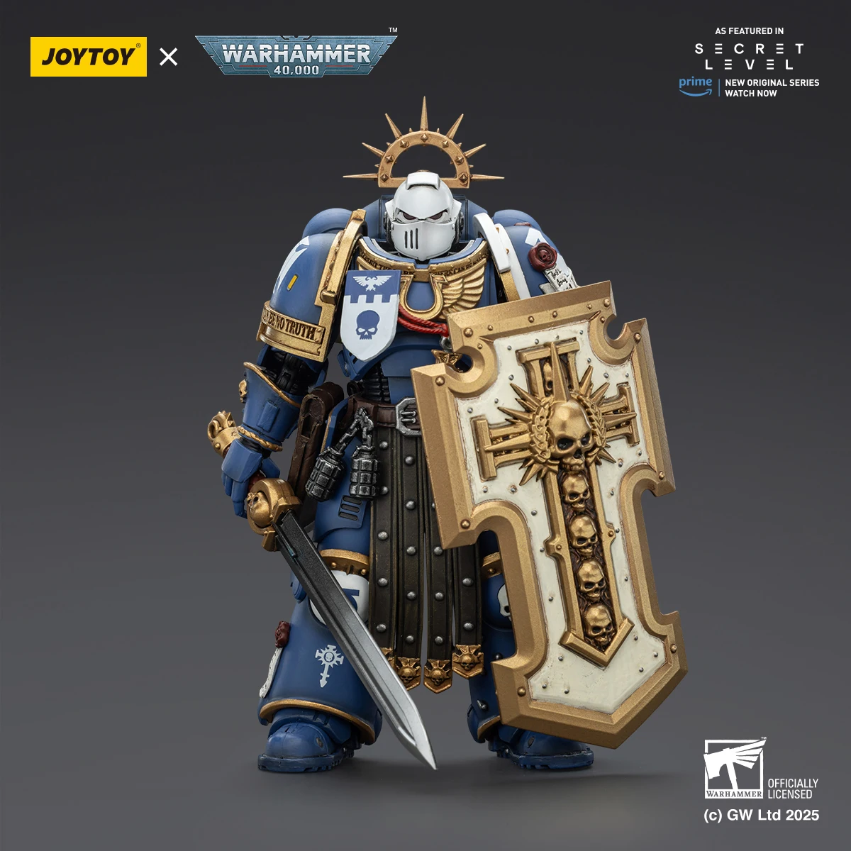 In Stock JOYTOY Ultramarines Torvald Figure Warhammer 40K 12.3cm Articulated Collectible Stormshield Power Sword Accessories