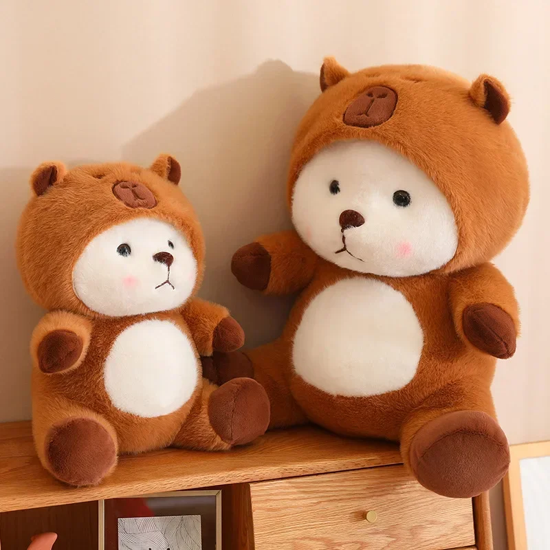 

White Bear Cosplay Brown Capybara Doll Plush Toy Stuffed Dressed Hoodie Sitting Teddy Bear Plushie Peluche Christmas Gift