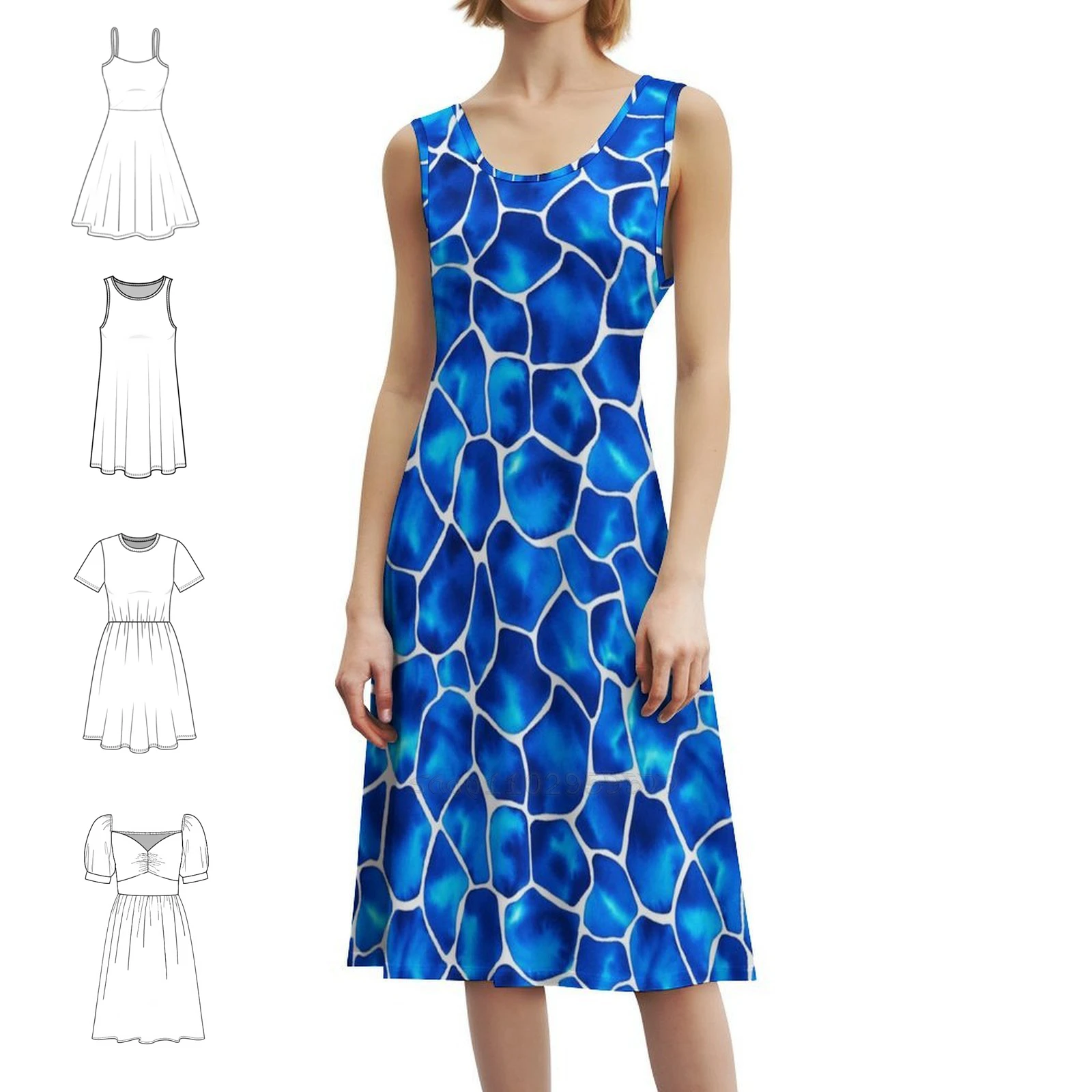 بقع الزرافة المائية (الأزرق) فستان الهيب هوب النسائي ملابس الشارع الشهير جرافيك طباعة ملابس الحفلات بقع الزرافة سفاري #1