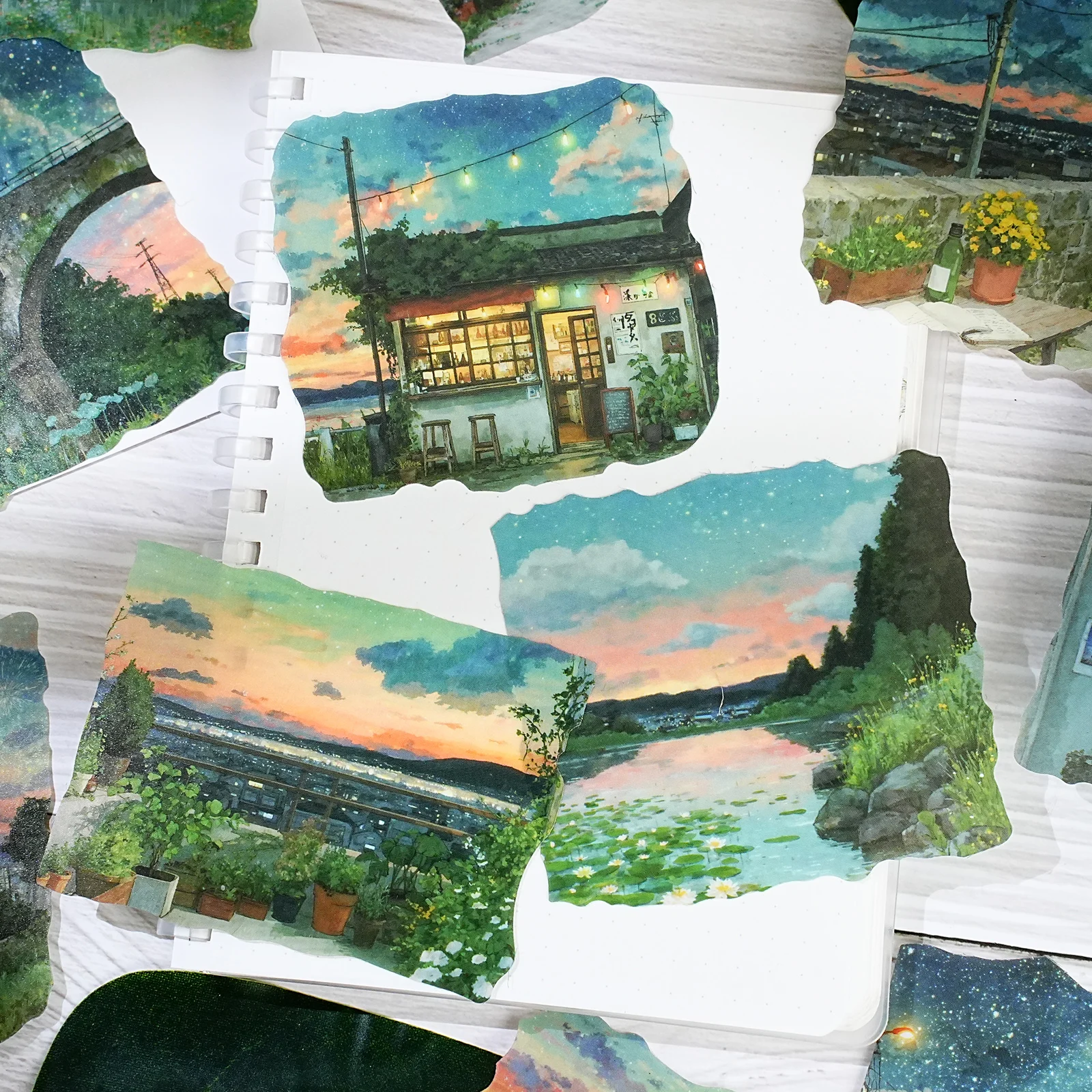 Etori Life 15 قطعة من ملصقات نمط حقل السهرة الدافئة للحنين إلى الماضي لتزيين أجهزة الكمبيوتر المحمولة وحافظات الهاتف وألبومات الصور وحقائب السفر وديكور المنزل والمجلات وسجلات القصاصات وملصقات الأطفال