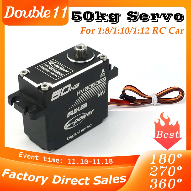 

E-Power Waterproof Brushless Servo 50KG 180°/270°/360° Metal Aluminum Case 14V HV For 1/8 1/10 1/12 RC Crawler Car Boat Robot