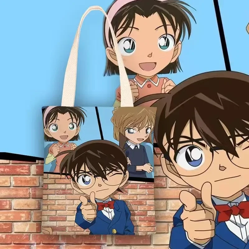 Detective conan-学生用キャンバスバッグ、大容量ショルダーバッグ、漫画ショッピング、環境保護、ファッション