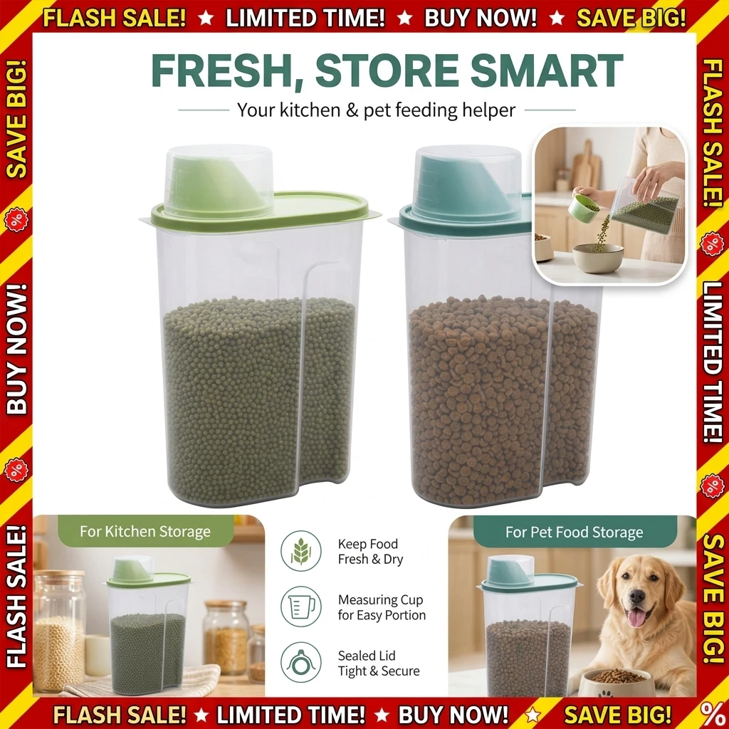 Household Kitchen Grain Storage Box, Food Storage Box, Dry Grain Sealed Can, Pet Grain Storage Box, Measuring Cup