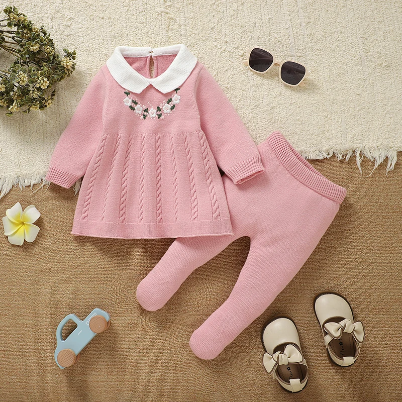 Baby Girl Clothes Set Winter Long Sleeve Knit Newborn Infant Sweaters Dress Tops+Leggings Outfits 2pcs Toddler Fall Outwear Suit