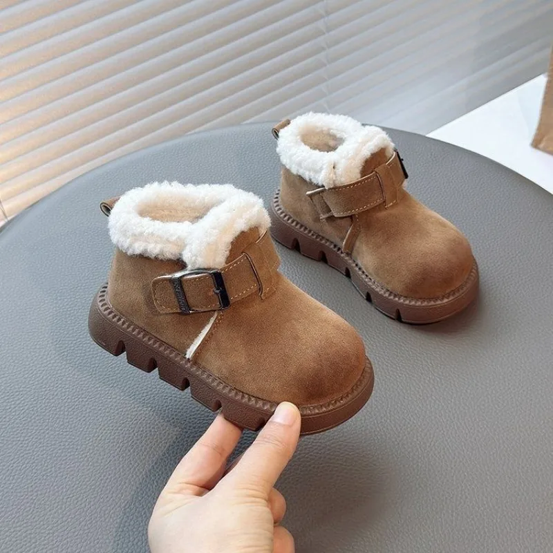 Kids Winter Snow Boots 2026 New Fashion Faux Fur Lined Warm Boots for Boys Girls Thick Cotton Non Slip Outdoor Shoes