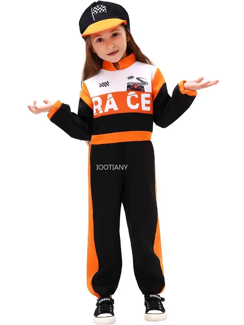 

New Children Professional Racer Cosplay Orange Jumpsuit Campus Festival Party Stage Performance Cos Clothing Carnival Dress Up