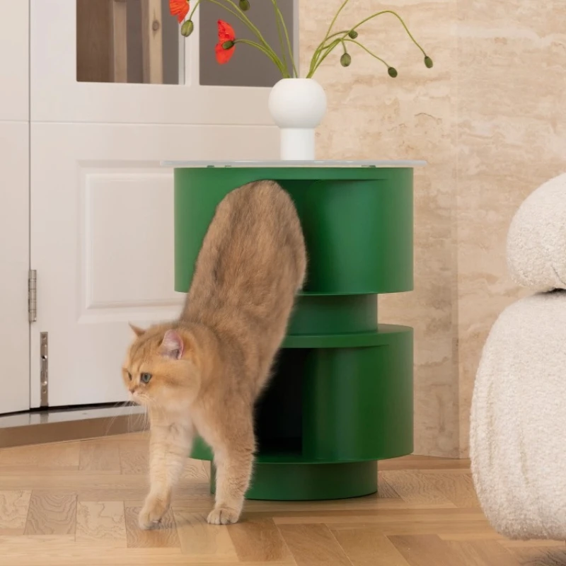 جانب عش القطط، عدد قليل من طاولات السرير، تصميم إبداعي لطيف، طاولة قهوة صغيرة للتخزين