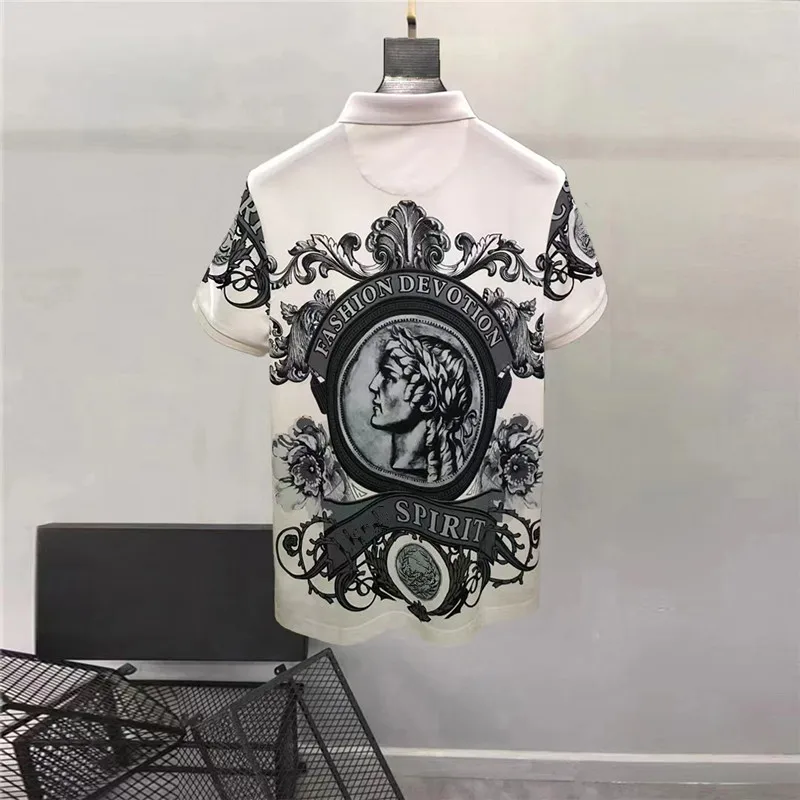 Europe and the United States men's 2024 summer new lapel Short-sleeved palace figure print fashion Casual T-shirt