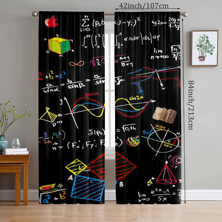 

2 pieces - mathematical equation printed curtains, pole bag curtains, Christmas decorations, home decorations, room decorations