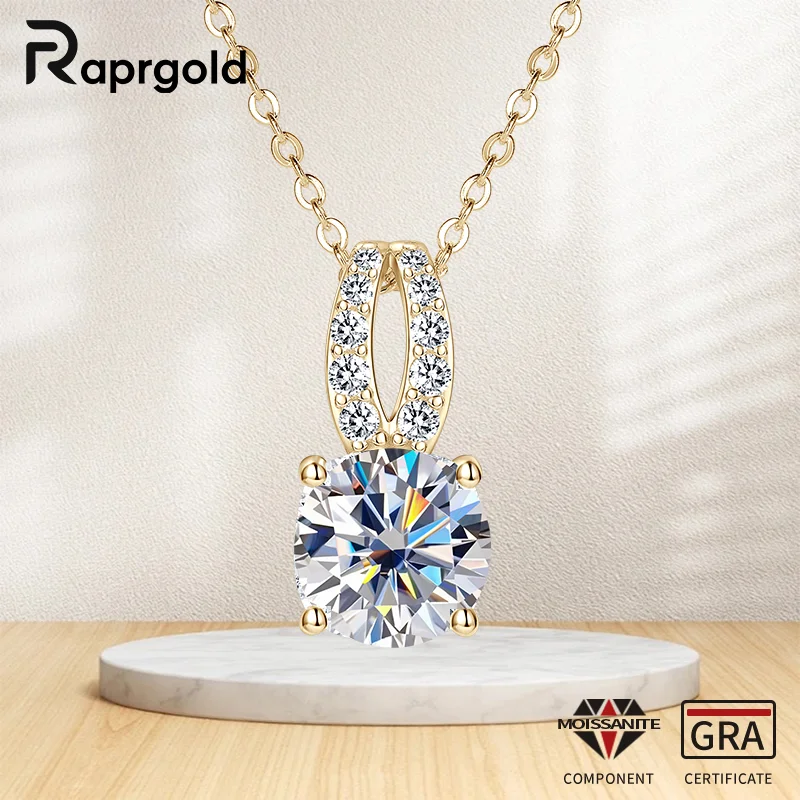 

RAPRGOLD 2,5 карата, ожерелье с подвеской из муассанита для женщин, цепочка из стерлингового серебра 925 пробы, свадебная шея, ювелирные изделия, подарочное колье
