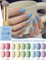 Ensemble de vernis à ongles Gel coloré de 15ml, Gel UV LED à tremper, vernis de manucure liquide longue durée, 9 pièces 1