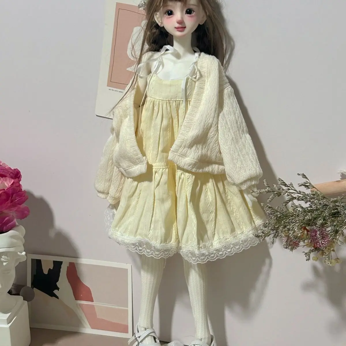 Nuevo traje de ropa para muñeca 1/4 para vestido de muñeca Bjd de 45cm + cárdigan + calcetines juguetes de niña de hadas vestir accesorios para muñecas de casa de juegos, sin muñeca