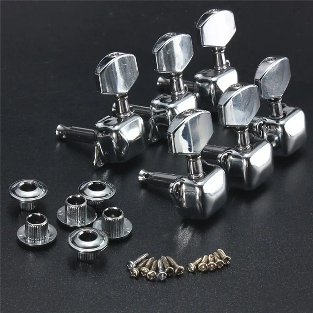 Semi-closed Guitar String Peg Locking Tuners Zinc Alloy String Tuning Pegs Silver 3L 3R String Button Tuner Electric Guitar