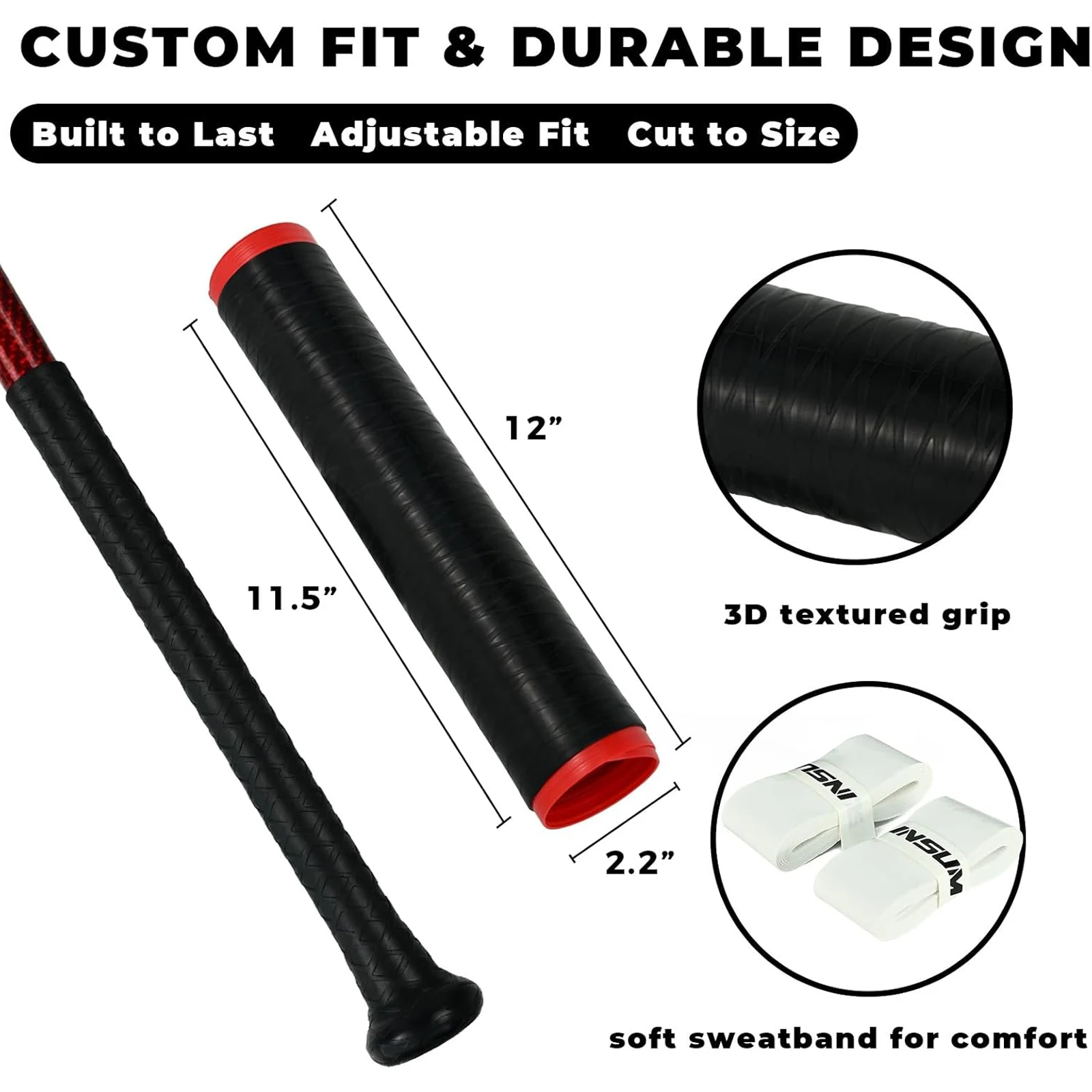 INSUM Silicone Baseball Grip Tape 3D Textured Surface & Quick Installation Durable Bat Handle Wrap for Kinds of Sports Equipment