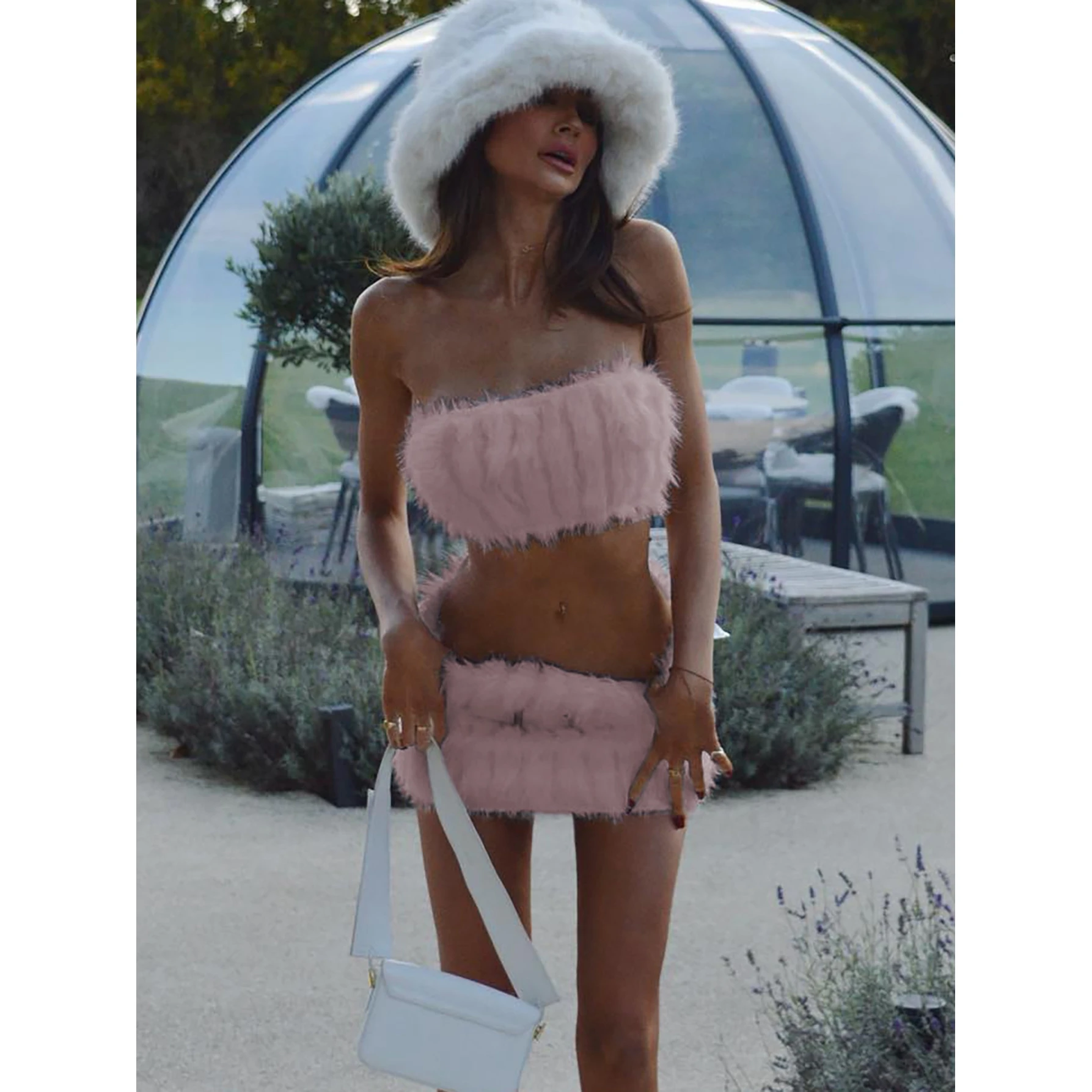 Sexy Street Style All-Match Fur Set Wrap Chest Body Covering Women's New Fashion Summer Pure Color Trendy Girl Outfit