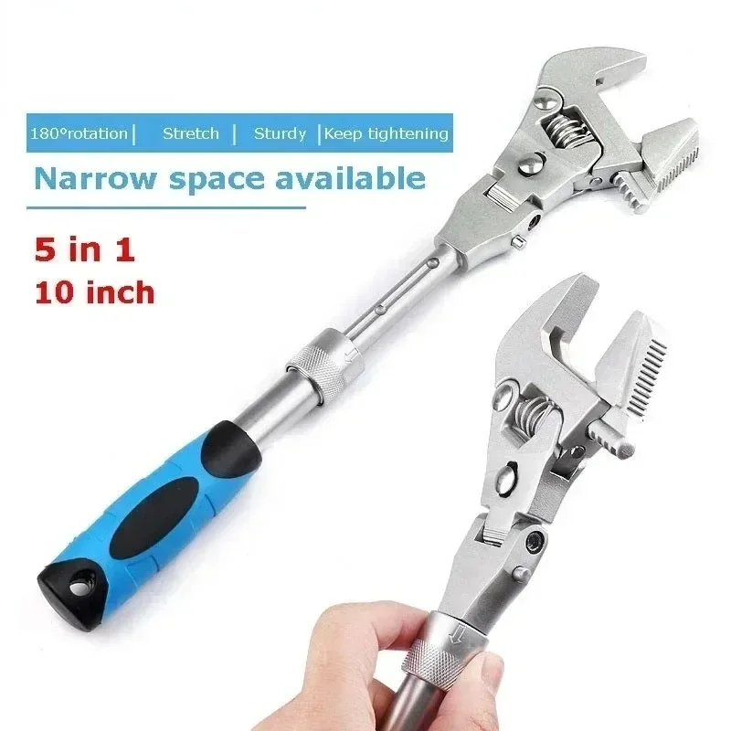 

BIESUO Multifunction 5 in1 Torque Wrench 10 Inch Adjustable Ratchet Wrench 180 Degree Folding Spanner Household Maintenance Tool