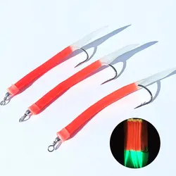 10pcs Bow Angle Hooks 6/0 8/0/10/0 12/0 14/0 Luminous Glow Red with Flasher Codfish Sea Fishing Sea Rig Sabiki Fishing Hook