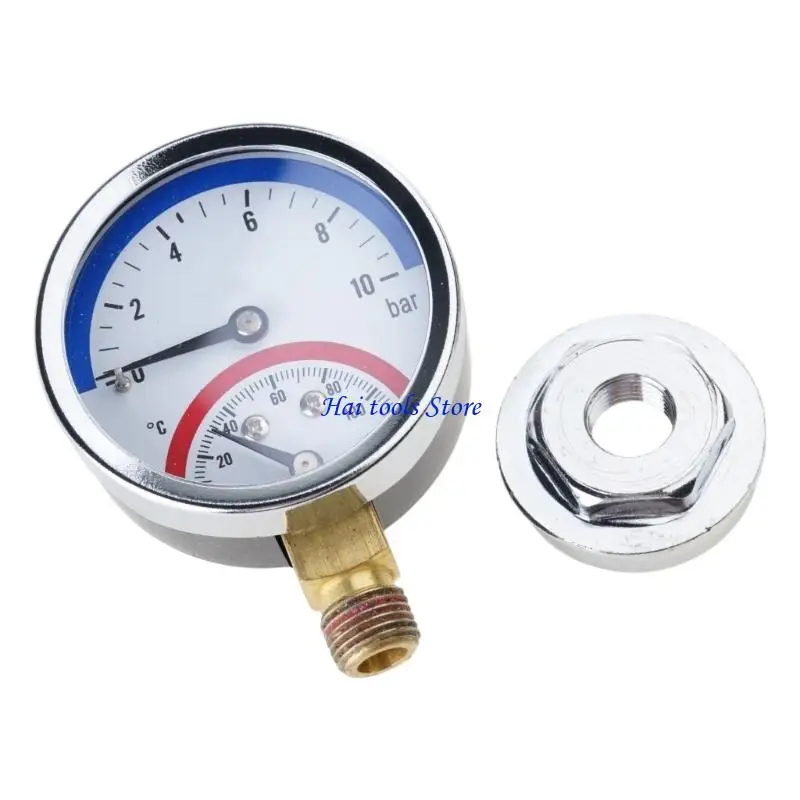 X37E Compact Thermo-manometer Boiler- Temperature Pressure Gauge 0-10 Bar 0-120 ℃