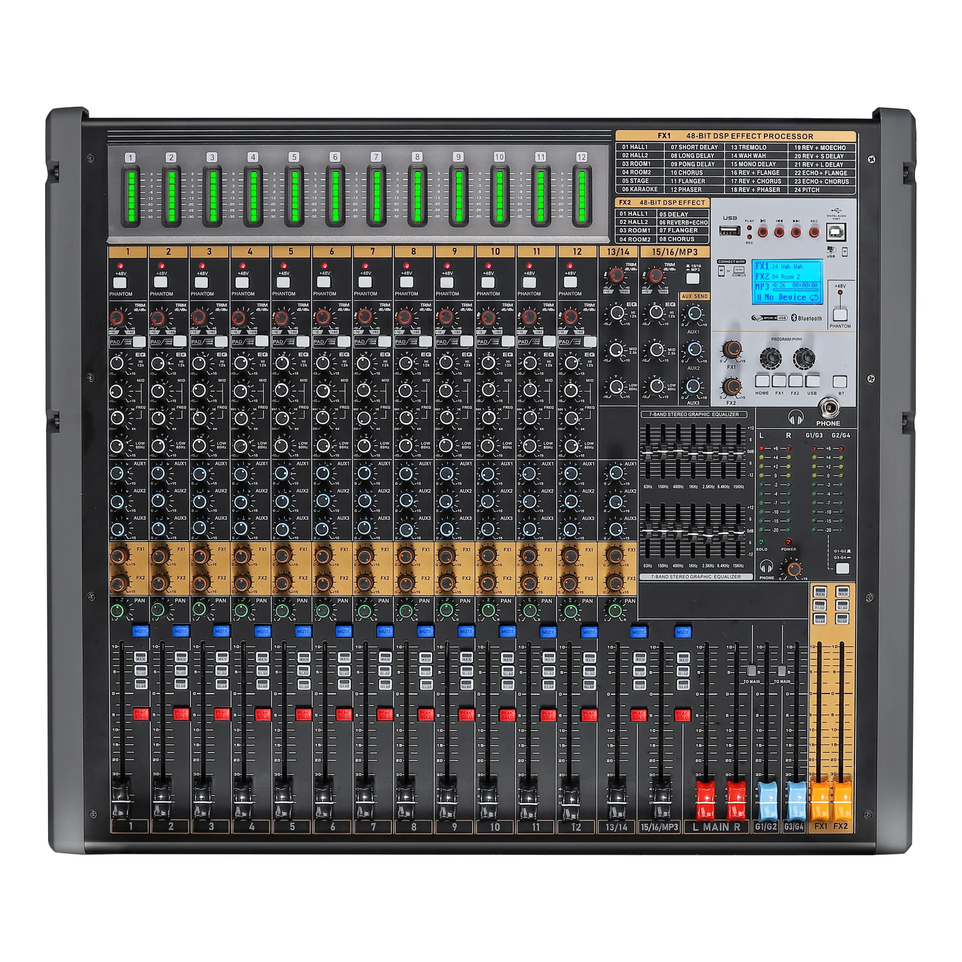 OEM Professional Audio Dual DSP Effector 16ch TFB16 Analog Mixer Bluetooth SPLIT INDEPENDENT LEVEL LED Display Mp3 Metal