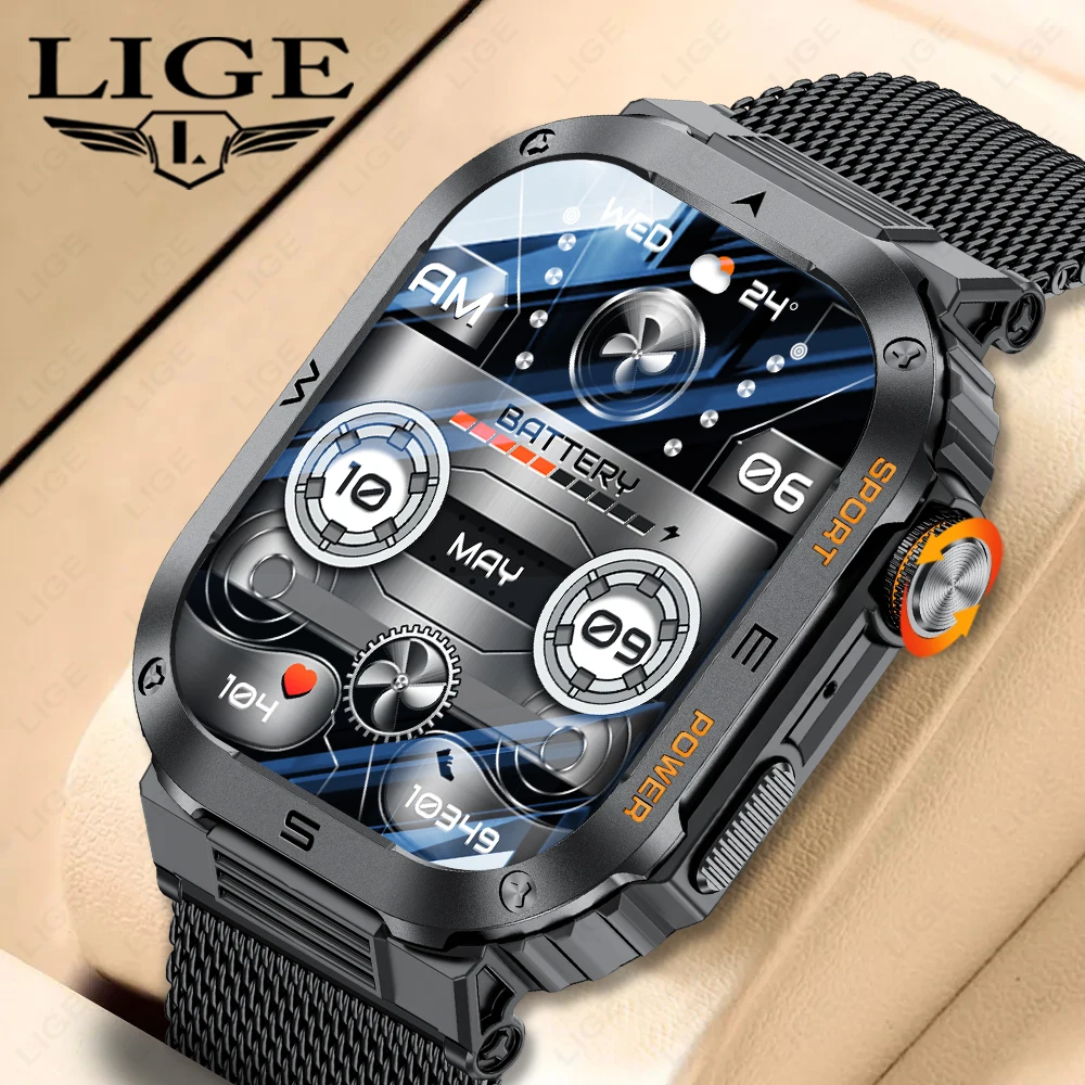 

Умные часы LIGE 2026: прочные, военные, водонепроницаемые (IP68), с HD-дисплеем 2.01'', Bluetooth и голосовым управлением для Android и iOS