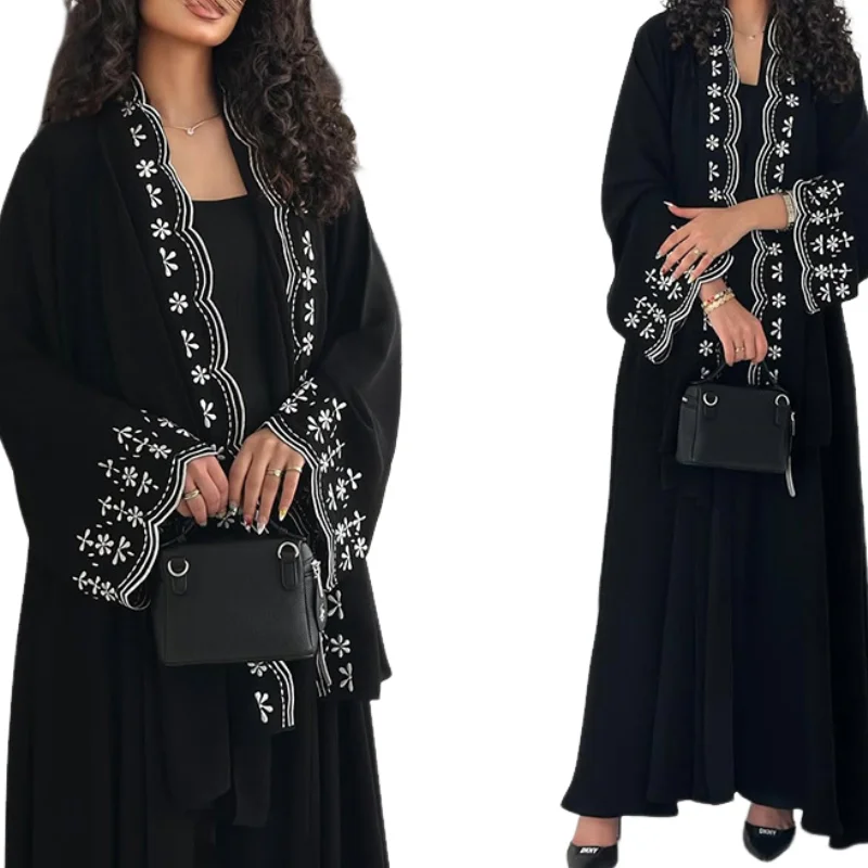 

Elegant Dubai Abaya Dress with Hijab Eid Middle Eastern Muslim Women Modest Cardigan Islamic Clothing Party Oufit Turkey Kaftan