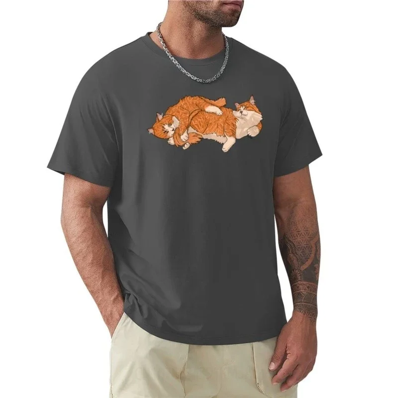 Sleeping Fluffy Ginger Tabbies Cuddle Pile - Fern Green Background T-Shirt animal prinfor boys tops men t shirts