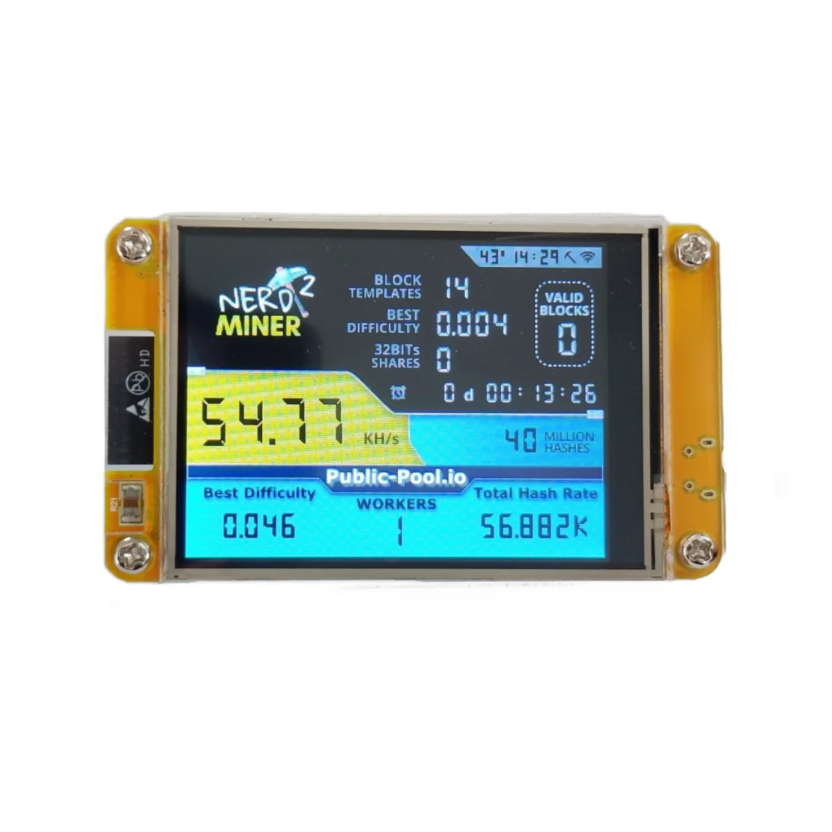 NerdMiner V2 Hashrate, inteligentny wyświetlacz, Crypto Solo, loteria, Nerd Miner, Bitcoin Miner ESP32-2432S028R, 49 k/S, 2,8 cala — zdjęcie 2