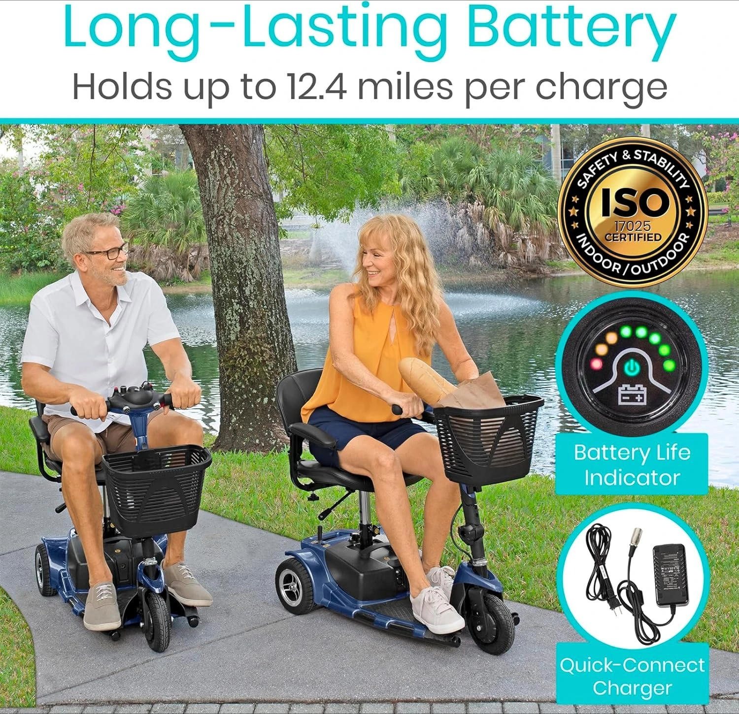 

3 Wheel Mobility Scooter - Electric Powered Mobile Wheelchair Device for Adults - Folding, Collapsible and Compact for Travel