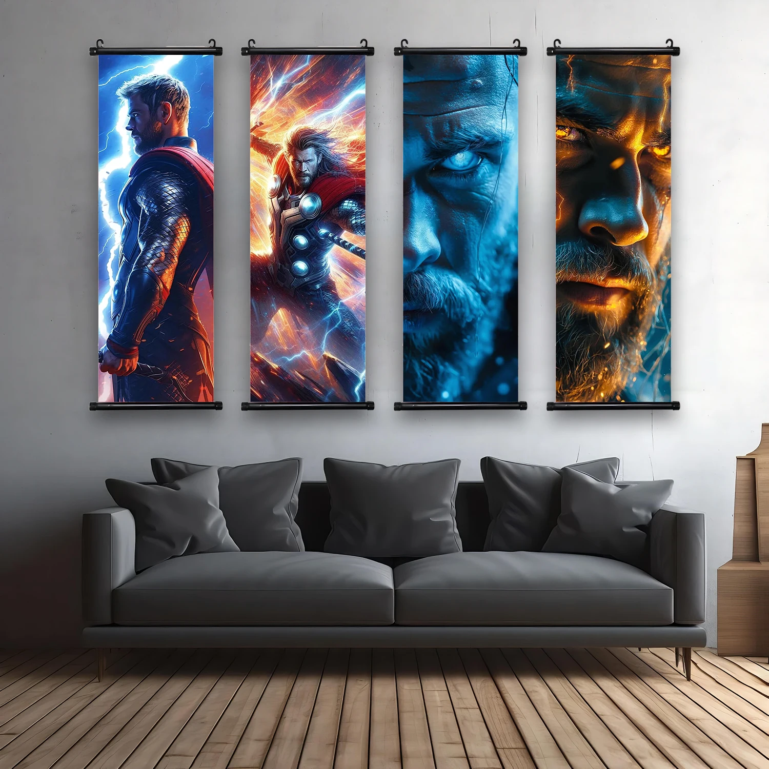 Marvel Movie Thor Hanging Scroll Poster Wall Artwork Canvas Painting Print Home Decoration Decor The Avengers HD Wallpaper Gift