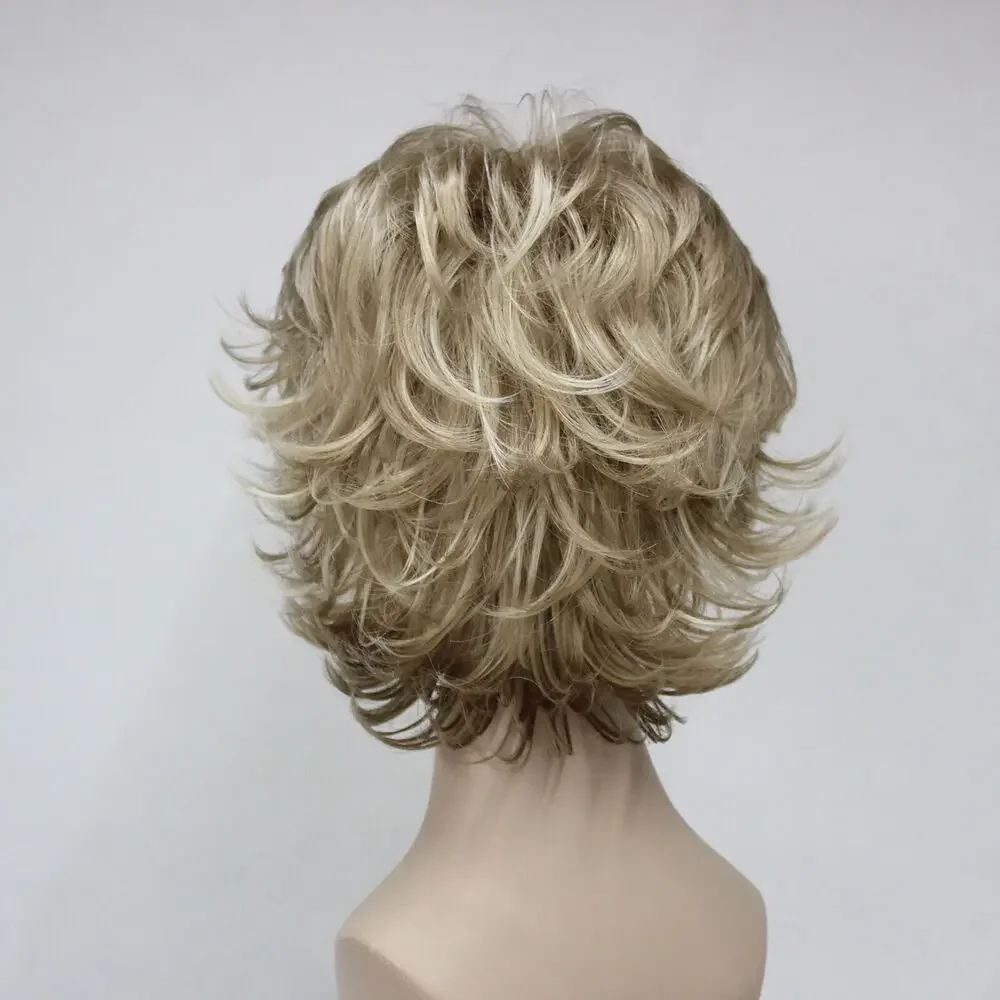 vogue honey ash blonde with blonde highlights layers flips short synthetic wig